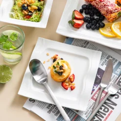 MALACASA, Serie Mario, Cremeweiß Porzellan Tafelservice 28 Tlg. Set Geschirrset Kombiservice Mit Dessertteller, Speiseteller, Suppenteller, Müslischalen, Servierplatte, Salz- Und Pfefferdosen -Küchenutensilien 0b2168291bad485285cf15373326b8ff