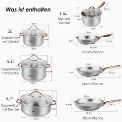 COSTWAY 11-teiliges Topf- & Pfannenset, Kochgeschirr-Set Aus Edelstahl, Kochset Mit Glasdeckel, Ofensicher Bis 200℃ Für Induktions-, Gas-, Elektroherd, Kochtopf Set Rostfrei & Beschichtet -Küchenutensilien 132e2864eb5aaf153d80aafd32354f26