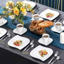 MALACASA, Serie Elvira, 36 Teilig Cremeweiß Porzellan Geschirrset Tafelservice Kaffeeservice Mit Tassen, Untertassen, Dessertteller Für 12 Person -Küchenutensilien 24bb276353cbd9b4888d8e3a58af97ee