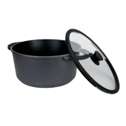 AXENTIA Aluguss Kochtopf Blackline Ø 28 Cm Mit ILAG-Antihaft-Beschichtung, Deckel Aus Glas Mit Silikon-Stoßrand Und Nudelsieb-Ersatz, Alle Herdarten -Küchenutensilien 45f36788677daad53b08dbf53a47bc32