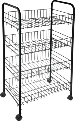 ONVAYA® Beistellwagen Susi Mit 4 Körben | Schwarz | 39x26x76 Cm | Rollwagen | Küchenwagen | Wagen | Metall | Regal | Bad | Servierwagen | Haushaltswagen | Allzweckwagen | Küchentrolley