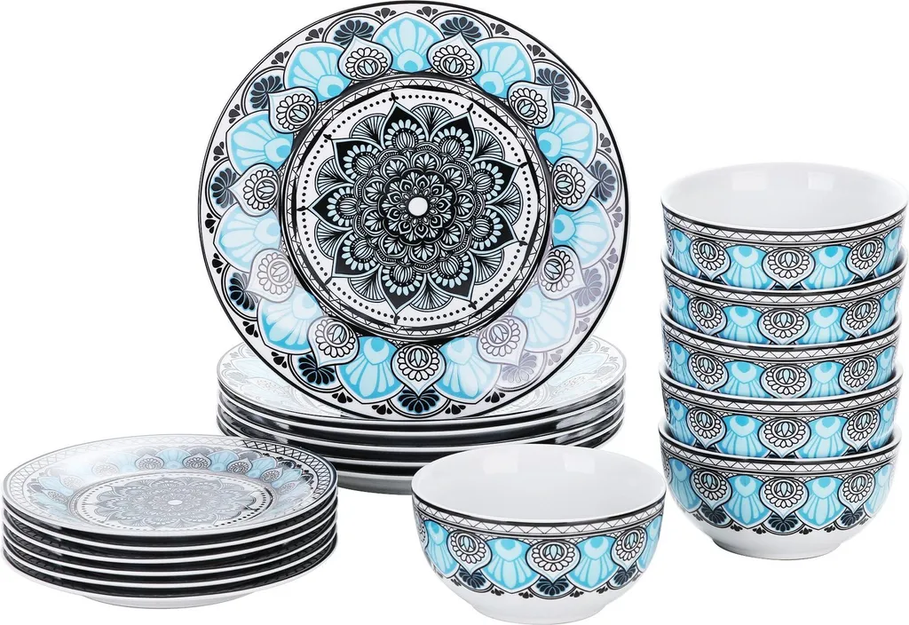 Tafelservice VEWEET, 18 Teiliges Geschirrset Aus Porzellan, AUDRIE Serie, Mit Je 6 Müslischale, Dessertteller Und Flachteller Für 6 Personen 3 Tafelservice VEWEET, 18 Teiliges Geschirrset Aus Porzellan, AUDRIE Serie, Mit Je 6 Müslischale, Dessertteller Und Flachteller Für 6 Personen