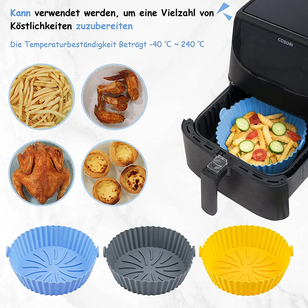 3x Air Fryer Silikontopf Wiederverwendbarer Ofen Multif Cooking Baking Tray Liner Für Ofen, Mikrowelle, Kuchenbackform, Dampfgarer 3 3x Air Fryer Silikontopf Wiederverwendbarer Ofen Multif Cooking Baking Tray Liner Für Ofen, Mikrowelle, Kuchenbackform, Dampfgarer
