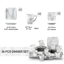 MALACASA, Serie Blance, 36 Tlg. Set Marmor Porzellan Kaffeeservice Geschirrset, Mit 12 Stück Kuchenteller, 12 Stück 180ml Tasse Und 12 Stück Untertasse Für 12 Personen 13 MALACASA, Serie Blance, 36 Tlg. Set Marmor Porzellan Kaffeeservice Geschirrset, Mit 12 Stück Kuchenteller, 12 Stück 180ml Tasse Und 12 Stück Untertasse Für 12 Personen -Küchenutensilien 67ba409bfff338a3804ffe5ab5089638