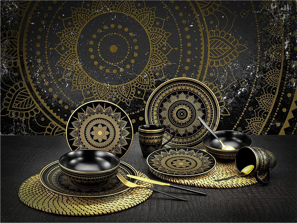 CreaTable 23588 Tafelservice Mandala Für 4 Personen, Steinzeug, Schwarz/gold (1 Set, 12-teilig) 9 CreaTable 23588 Tafelservice Mandala Für 4 Personen, Steinzeug, Schwarz/gold (1 Set, 12-teilig) – Bild 7