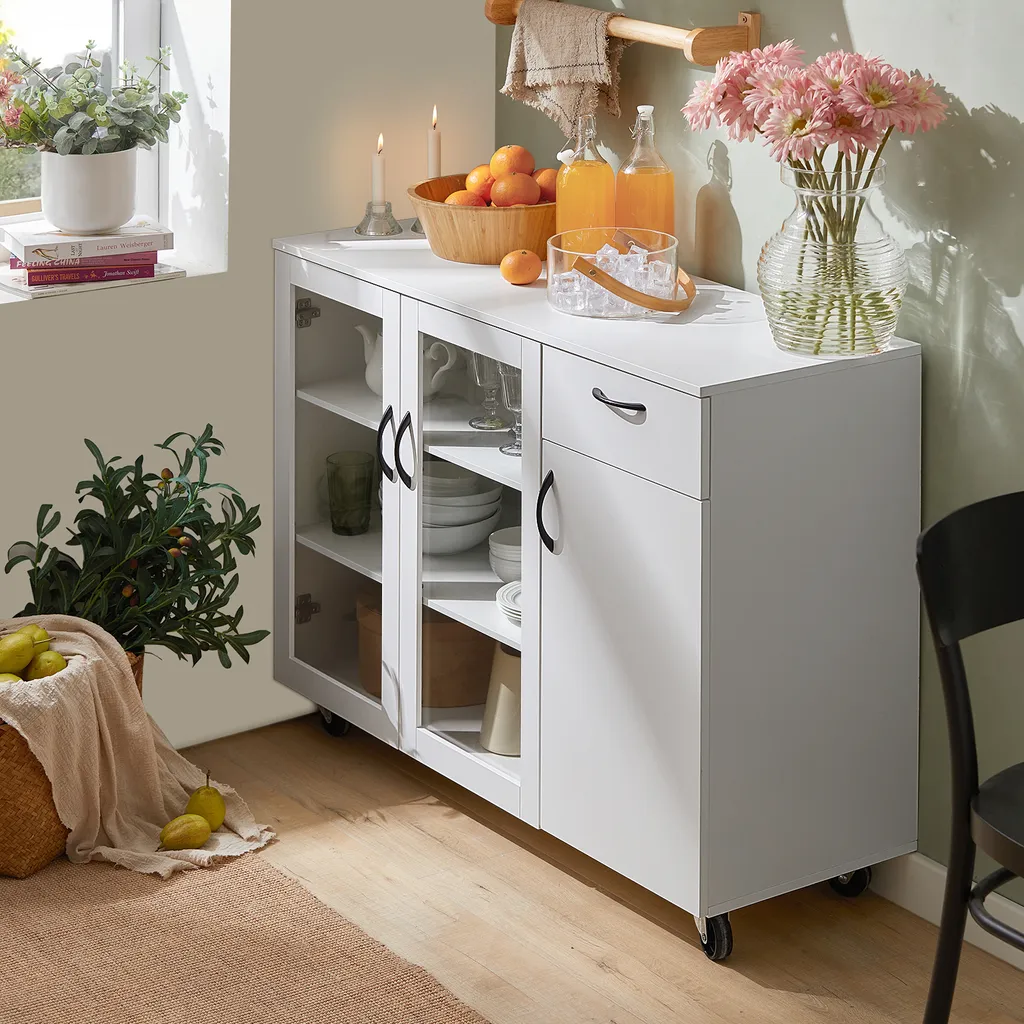 SoBuy FSB57-W Sideboard Auf Rollen Küchenwagen Küchenschrank Rollwagen Aufbewahrungsschrank Küchekommode Küchentrolley Weiß BHT Ca.: 116x86x40cm 6 SoBuy FSB57-W Sideboard Auf Rollen Küchenwagen Küchenschrank Rollwagen Aufbewahrungsschrank Küchekommode Küchentrolley Weiß BHT Ca.: 116x86x40cm – Bild 4