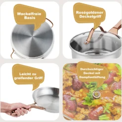 COSTWAY 11-teiliges Topf- & Pfannenset, Kochgeschirr-Set Aus Edelstahl, Kochset Mit Glasdeckel, Ofensicher Bis 200℃ Für Induktions-, Gas-, Elektroherd, Kochtopf Set Rostfrei & Beschichtet -Küchenutensilien 8e3782c54be0b491f3e1efa4e2726abc