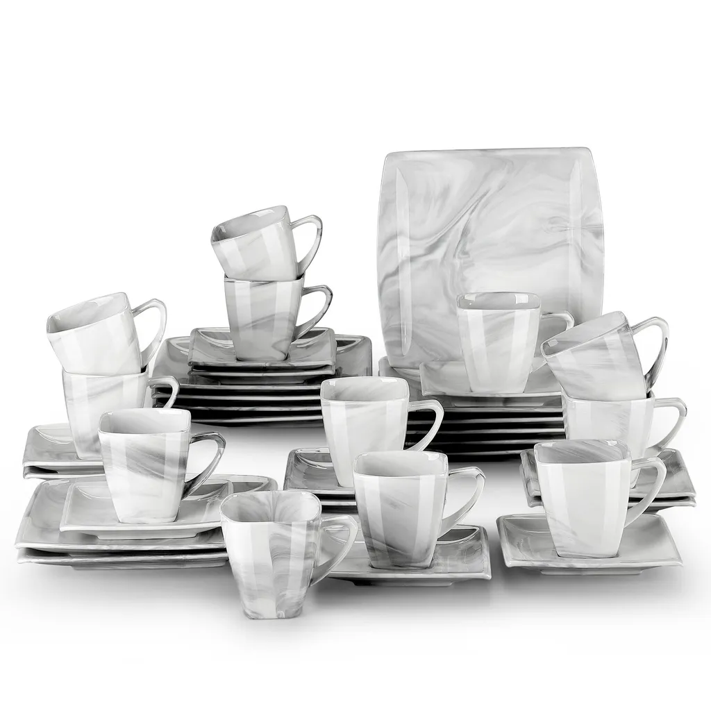 MALACASA, Serie Blance, 36 Tlg. Set Marmor Porzellan Kaffeeservice Geschirrset, Mit 12 Stück Kuchenteller, 12 Stück 180ml Tasse Und 12 Stück Untertasse Für 12 Personen 3 MALACASA, Serie Blance, 36 Tlg. Set Marmor Porzellan Kaffeeservice Geschirrset, Mit 12 Stück Kuchenteller, 12 Stück 180ml Tasse Und 12 Stück Untertasse Für 12 Personen