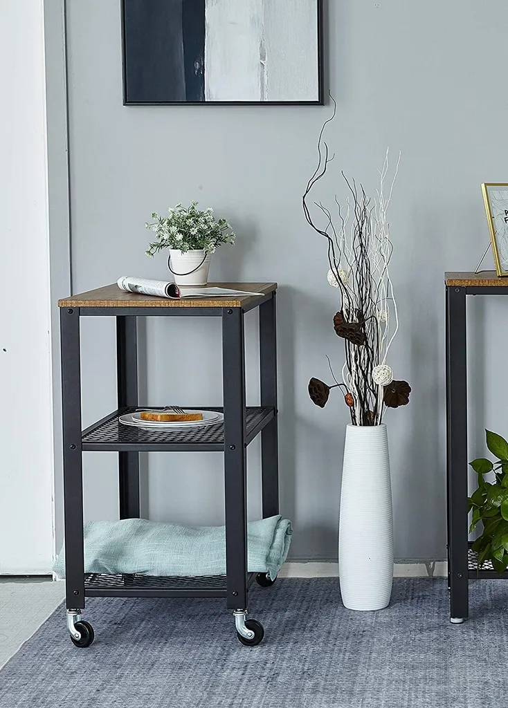 Meerveil Retro Servierwagen, 3 Ebenen Küchenwagen, Rollwagen Auf 4 Rollen, Küchenregal Aus Holz Und Metall, Für Küche Und Wohnzimmer, Vintagebraun-schwarz 10 Meerveil Retro Servierwagen, 3 Ebenen Küchenwagen, Rollwagen Auf 4 Rollen, Küchenregal Aus Holz Und Metall, Für Küche Und Wohnzimmer, Vintagebraun-schwarz – Bild 8