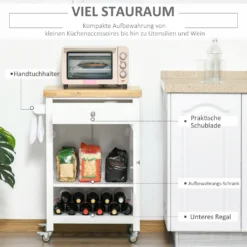 HOMCOM Küchenwagen Küchenrollwagen Servierwagen Mit Einer Schublade Geschlossenen Schrank Regalboden Und Handtuchhalter 4 Lenkrollen MDF Gummiholz Weiß+Eiche 63,5 X 40 X 90 Cm 13 HOMCOM Küchenwagen Küchenrollwagen Servierwagen Mit Einer Schublade Geschlossenen Schrank Regalboden Und Handtuchhalter 4 Lenkrollen MDF Gummiholz Weiß+Eiche 63,5 X 40 X 90 Cm -Küchenutensilien a634cf059af3111eebd2b41106b949d2