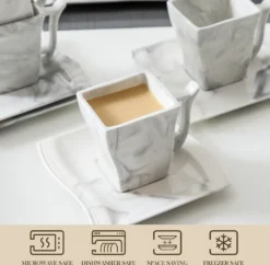 MALACASA, Serie Flora, 36 Tlg. Marmor Porzellan Kaffeeservice Geschirrset Mit 12 Kuchenteller, 12 Tasse 220ml, 12 Untertasse Für 12 Personen -Küchenutensilien a767c3c01b22b9af2b08cf9e02113724