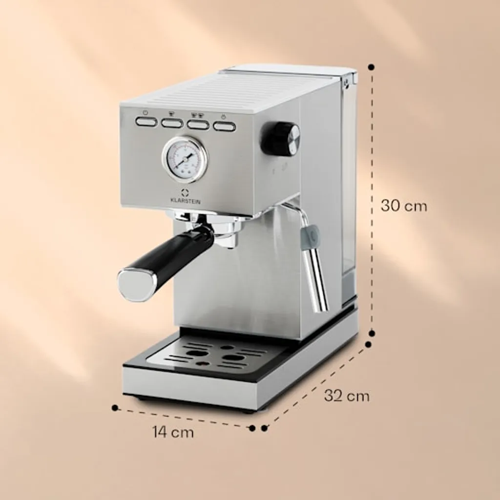 Klarstein Pausa Espressomaker, Siebträgermaschine Mit 1350 Watt, Espressomaschine 20 Bar Druck, Siebträger Kaffeemaschine Mit Wassertank: 1,4 Liter Edelstahl ,silber 10 Klarstein Pausa Espressomaker, Siebträgermaschine Mit 1350 Watt, Espressomaschine 20 Bar Druck, Siebträger Kaffeemaschine Mit Wassertank: 1,4 Liter Edelstahl ,silber – Bild 8