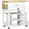 HOMCOM Küchenwagen, Rollwagen, Küchenschrank Mit Arbeitsplatte Aus Gummiholz, Trolley, Beistellwagen Auf Rollen, Servierwagen Mit Schublade, Werkzeugkasten Für Küche, Weiß, 89 X 48 X 89 Cm