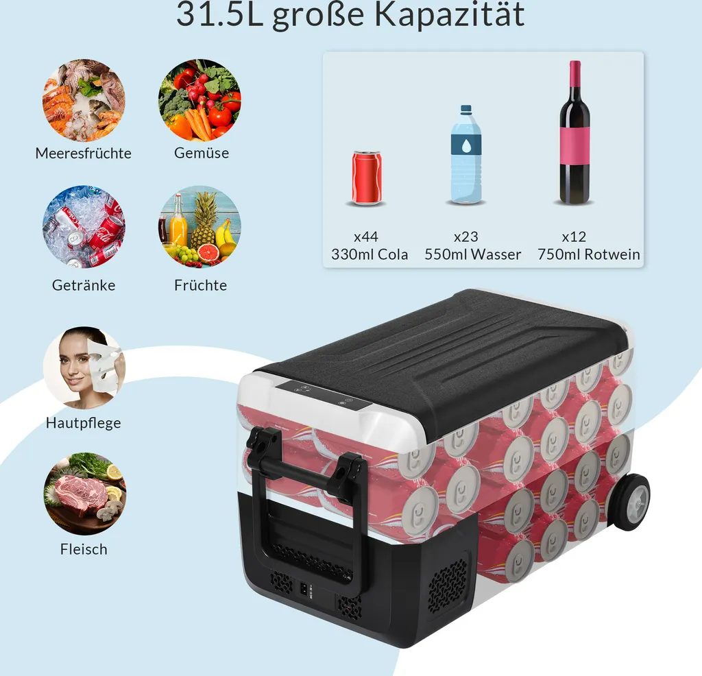 Merax Elektrisch Kühlbox Mit Kompressor 31.5L Schwarz, Mini Kühlschrank Tragbar Kühlleistung Bis -20° C, Gefrierbox 12/24 V Und 230 V Für Büro, Auto, Camping, Garten 4 Merax Elektrisch Kühlbox Mit Kompressor 31.5L Schwarz, Mini Kühlschrank Tragbar Kühlleistung Bis -20° C, Gefrierbox 12/24 V Und 230 V Für Büro, Auto, Camping, Garten – Bild 2