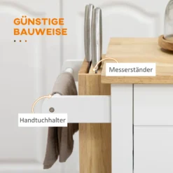 HOMCOM Küchenwagen, Rollwagen, Küchenschrank Mit Arbeitsplatte Aus Gummiholz, Trolley, Beistellwagen Auf Rollen, Servierwagen Mit Schublade, Werkzeugkasten Für Küche, Weiß, 89 X 48 X 89 Cm -Küchenutensilien c502b6f0d771a863db4ebf5022f149ee