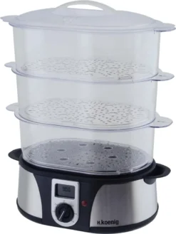 H.Koenig Elektro-Dampfgarer Ohne BPA 12 Liter, 3 Herausnehmbare Behälter, 1000 W, Timer Bis Zu 60 Minuten VAP12, Kunststoff, Metall, Single 16 H.Koenig Elektro-Dampfgarer Ohne BPA 12 Liter, 3 Herausnehmbare Behälter, 1000 W, Timer Bis Zu 60 Minuten VAP12, Kunststoff, Metall, Single -Küchenutensilien ce97525da7672e65c2960930f636a27e