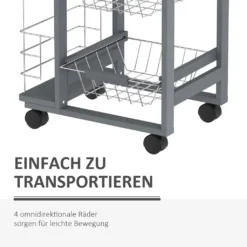 HOMCOM Küchenwagen Auf Rädern, Rollwagen Mit 2 Regalen, Servierwagen, Bastelwagen Mit Arbeitsplatte Und Gewürzregal, Rollregal Für Küche, Esszimmer, Kiefernholz, Grau, 47 X 37 X 83 Cm -Küchenutensilien d783bc5b7c1939ef94e37a43dbefec9b