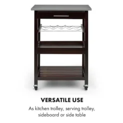 Klarstein Vermont - Küchenwagen, Servierwagen, Küchenrollwagen, 4 Etagen, DREI Ablagen, Herausnehmbare Schublade, Flaschenablage, Edelstahl-Arbeitsplatte, Echtholz, Rollen, Dunkelbraun 12 Klarstein Vermont - Küchenwagen, Servierwagen, Küchenrollwagen, 4 Etagen, DREI Ablagen, Herausnehmbare Schublade, Flaschenablage, Edelstahl-Arbeitsplatte, Echtholz, Rollen, Dunkelbraun -Küchenutensilien d7f1388eb51100272e19d7805e9f3604