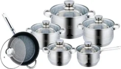 12 Teilig Edelstahl Kochgeschirr Induktion Kochtopf Topfset Mit Deckel Topf