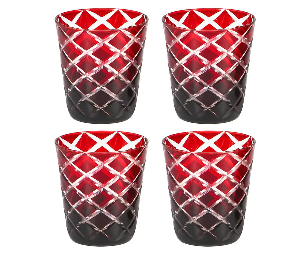 4er Set Kristallgläser Dio, Rot, Handgeschliffenes Glas , Höhe 10 Cm, Füllmenge 0,23 Liter 4 4er Set Kristallgläser Dio, Rot, Handgeschliffenes Glas , Höhe 10 Cm, Füllmenge 0,23 Liter – Bild 2